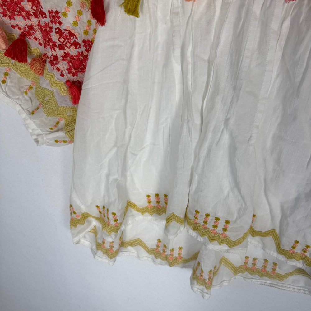 Sundance Ellora Embroidered Cotton Tassel Peasant Top White XL Boho V-Neck - Picture 11 of 14